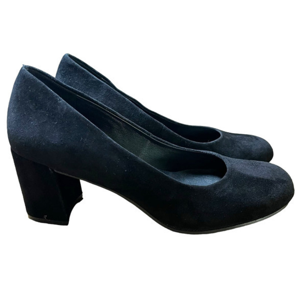 EILEEN FISHER Black Suede Slip Ons Block Heel Pump Career Shoe Size 7